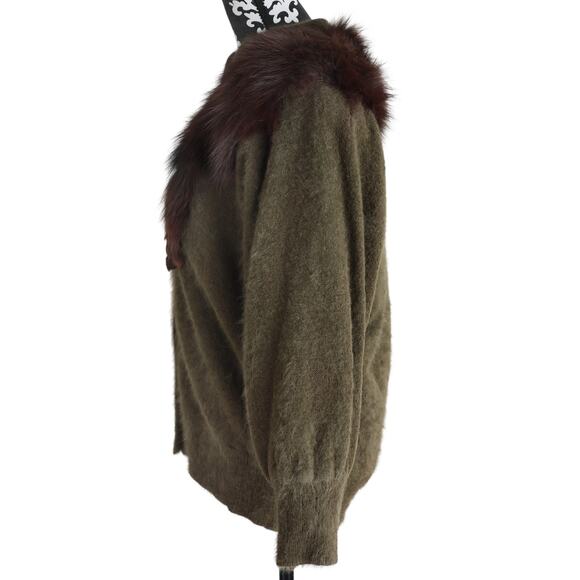 Women's Vintage Green Angora Rabbit Sweater W/ Imitation Fox - M - Picture 8 of 11